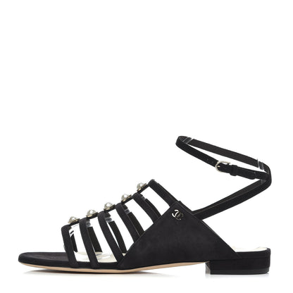 Chanel Suede Pearl Sandals 39 Black 1 of 11