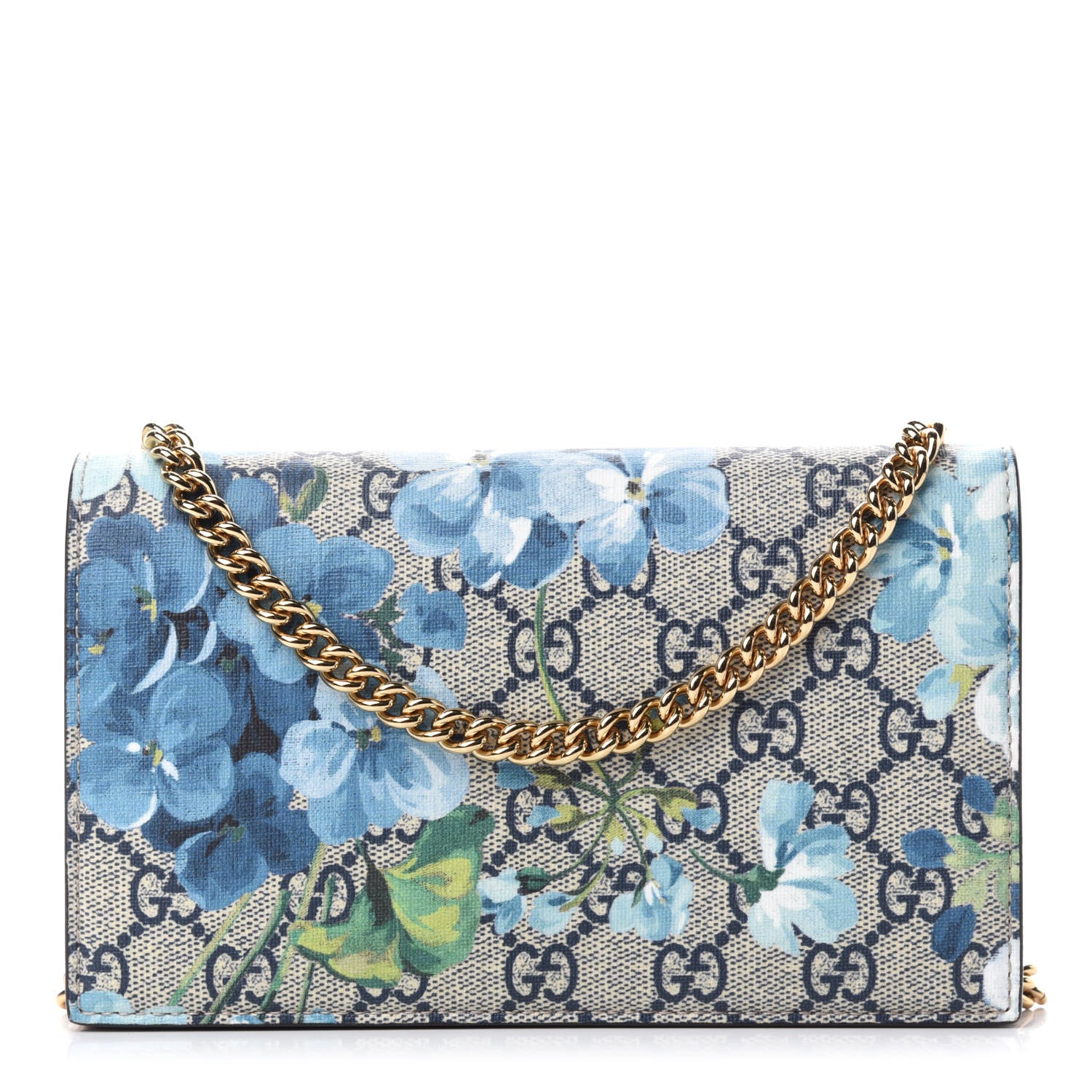 Gucci GG Supreme Monogram Blooms Chain Wallet Blue 1 of 11
