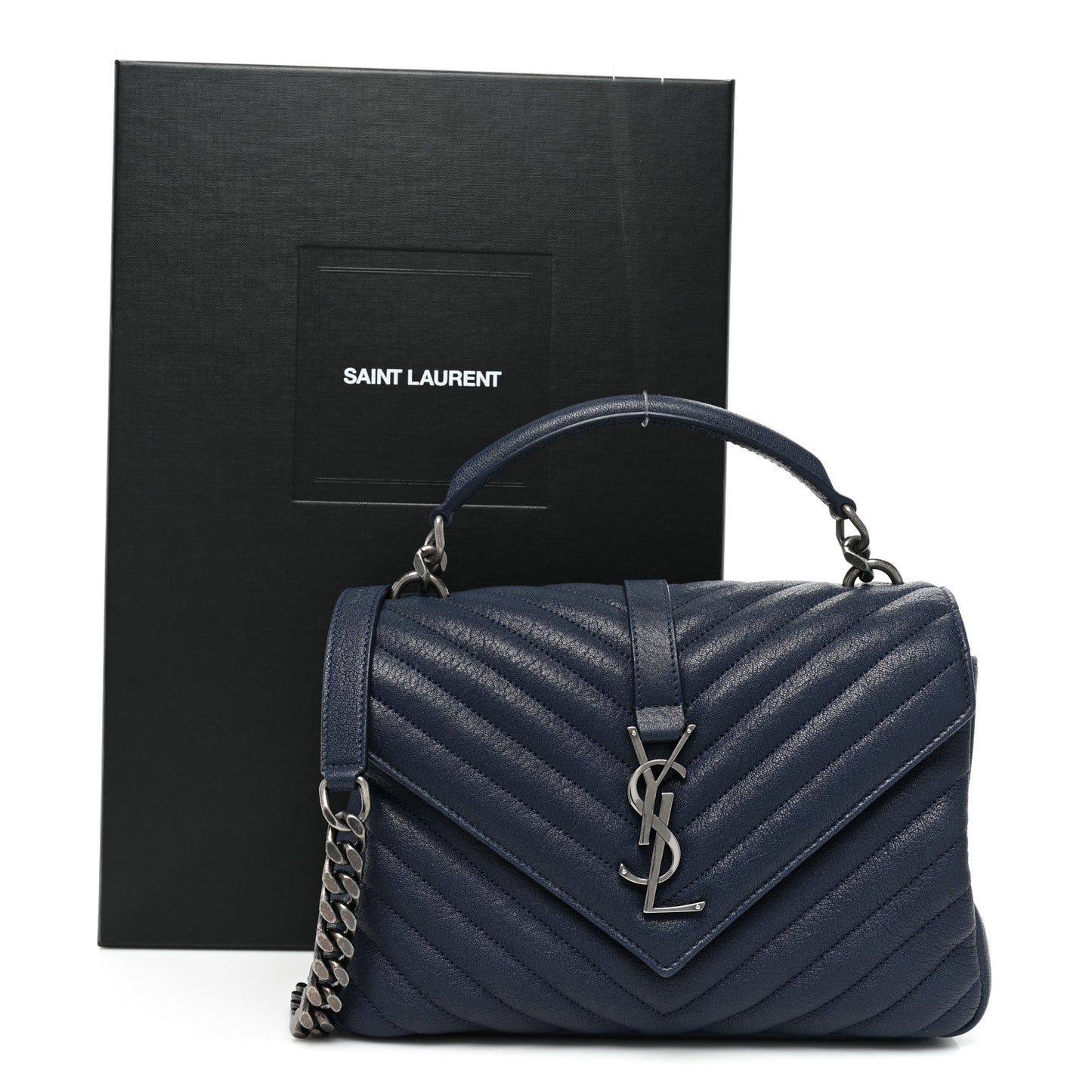 Sheepskin Matelasse Chevron Monogram Medium College Bag Navy