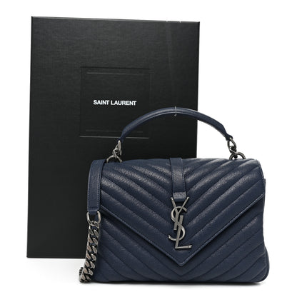 Saint Laurent Sheepskin Matelasse Chevron Monogram Medium College Bag Navy 13 of 13