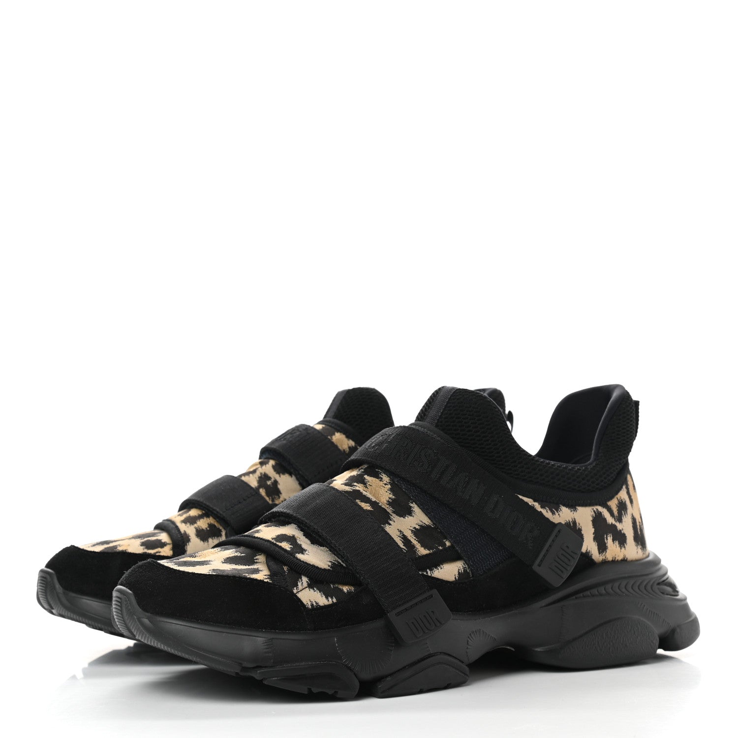 Christian Dior Technical Fabric Nylon Leopard Print Womens D-Wander Sneakers 41 Black 3 of 9