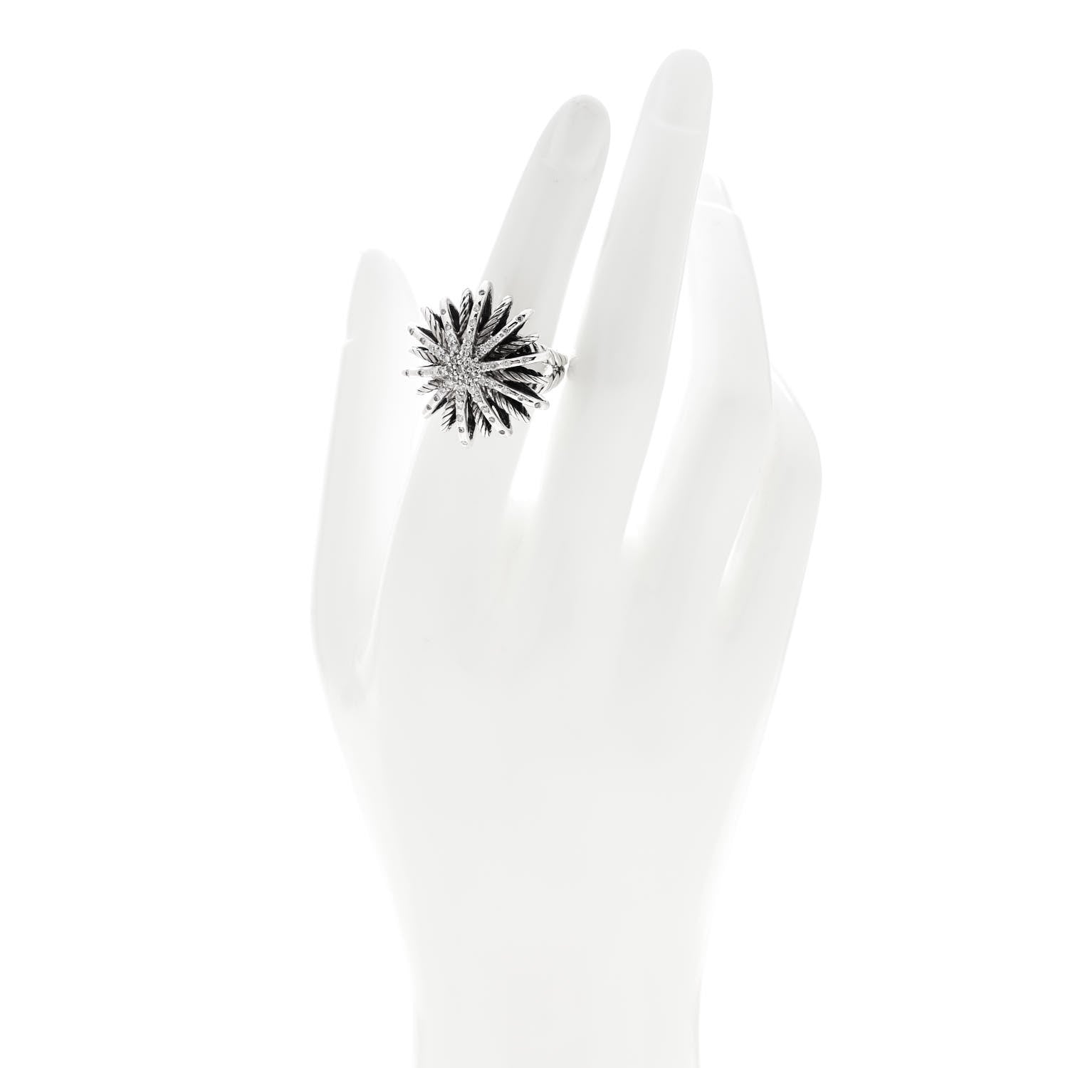 David Yurman Sterling Silver Diamond 25mm Starburst Ring 50 5.25 2 of 6