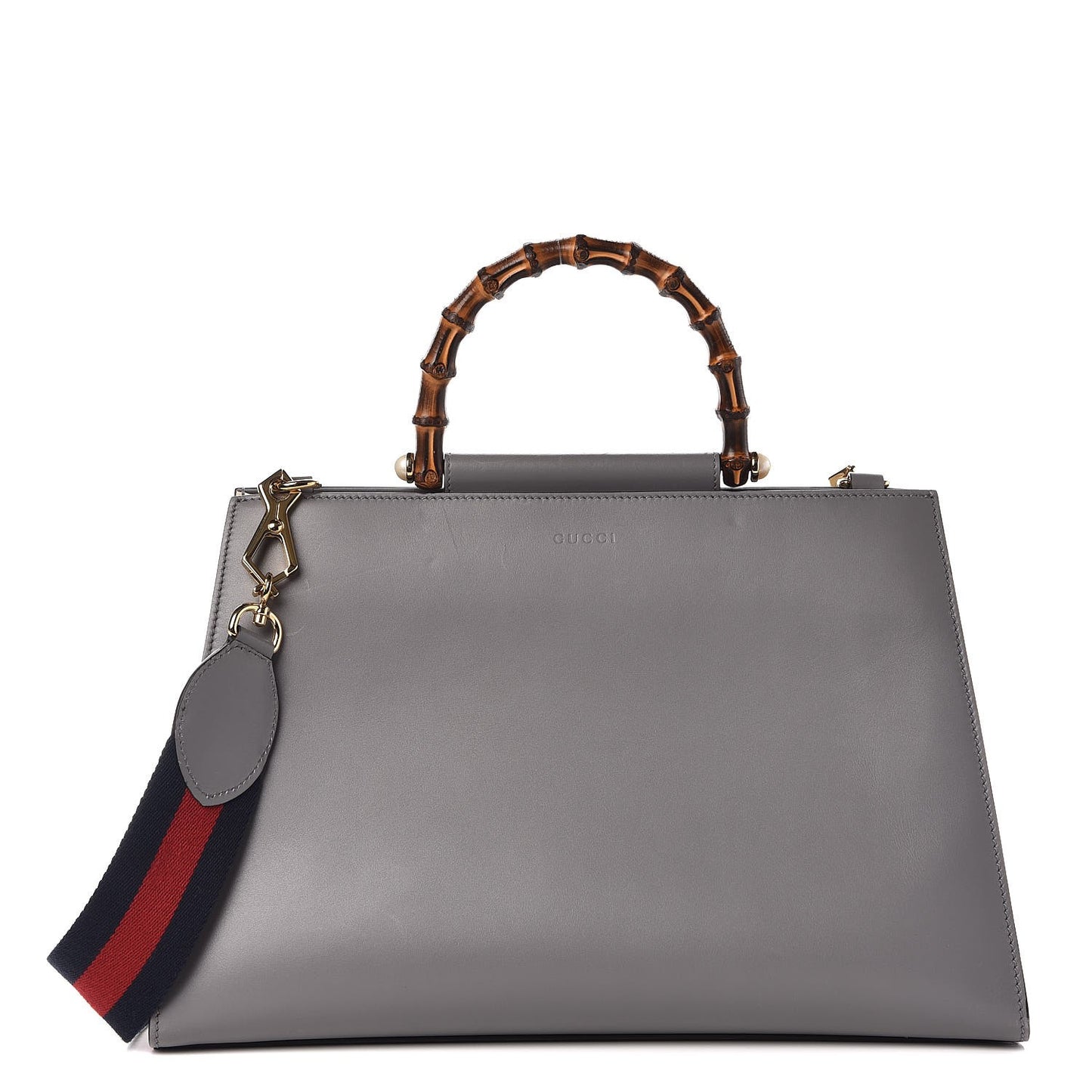 Nappa Bamboo Web Medium Nymphaea Top Handle Bag Deep Grey Mystic White