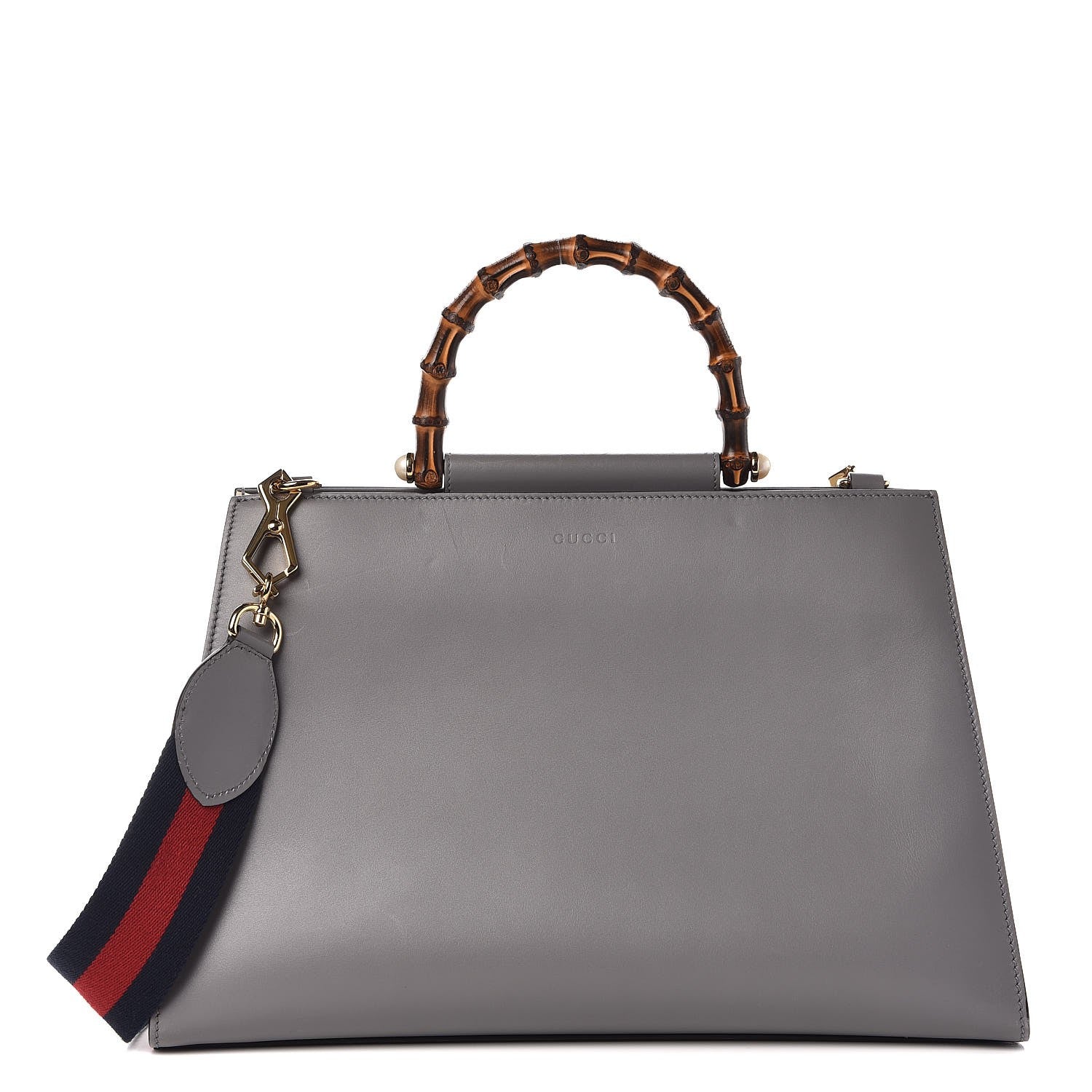Gucci Nappa Bamboo Web Medium Nymphaea Top Handle Bag Deep Grey Mystic White 1 of 11