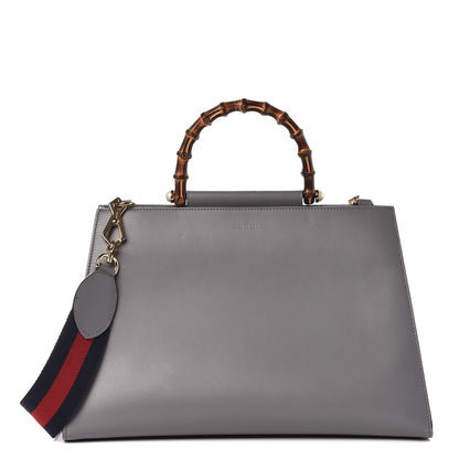 Gucci Nappa Bamboo Web Medium Nymphaea Top Handle Bag Deep Grey Mystic White 1 of 11
