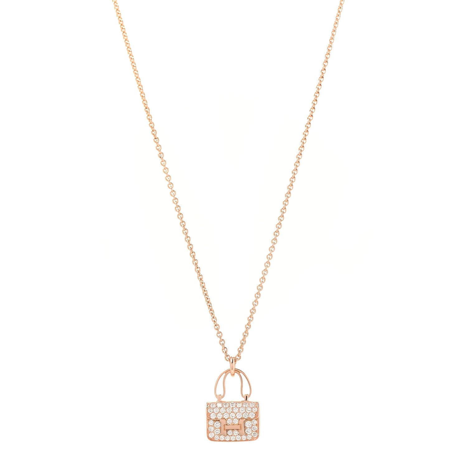 Hermes 18K Rose Gold Diamond Constance Amulettes Pendant Necklace 1 of 6