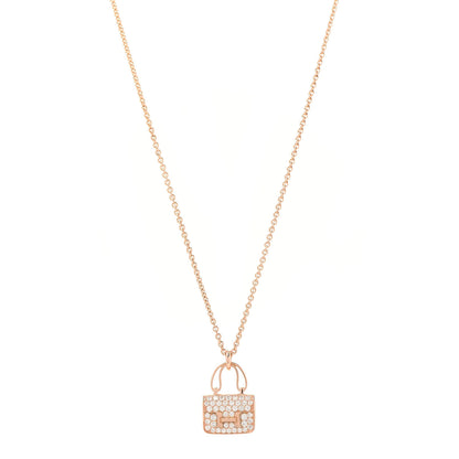 Hermes 18K Rose Gold Diamond Constance Amulettes Pendant Necklace 1 of 6