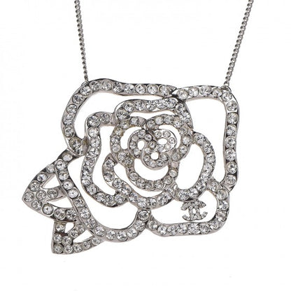 Chanel Swarovski Crystal Camellia CC Necklace Silver 3 of 3