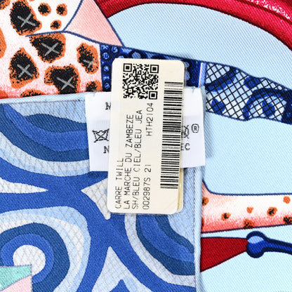 Hermes Silk Twill La Marche Du Zambeze Wash Scarf 90 Bleu Ciel Bleu Jean Rose 6 of 6