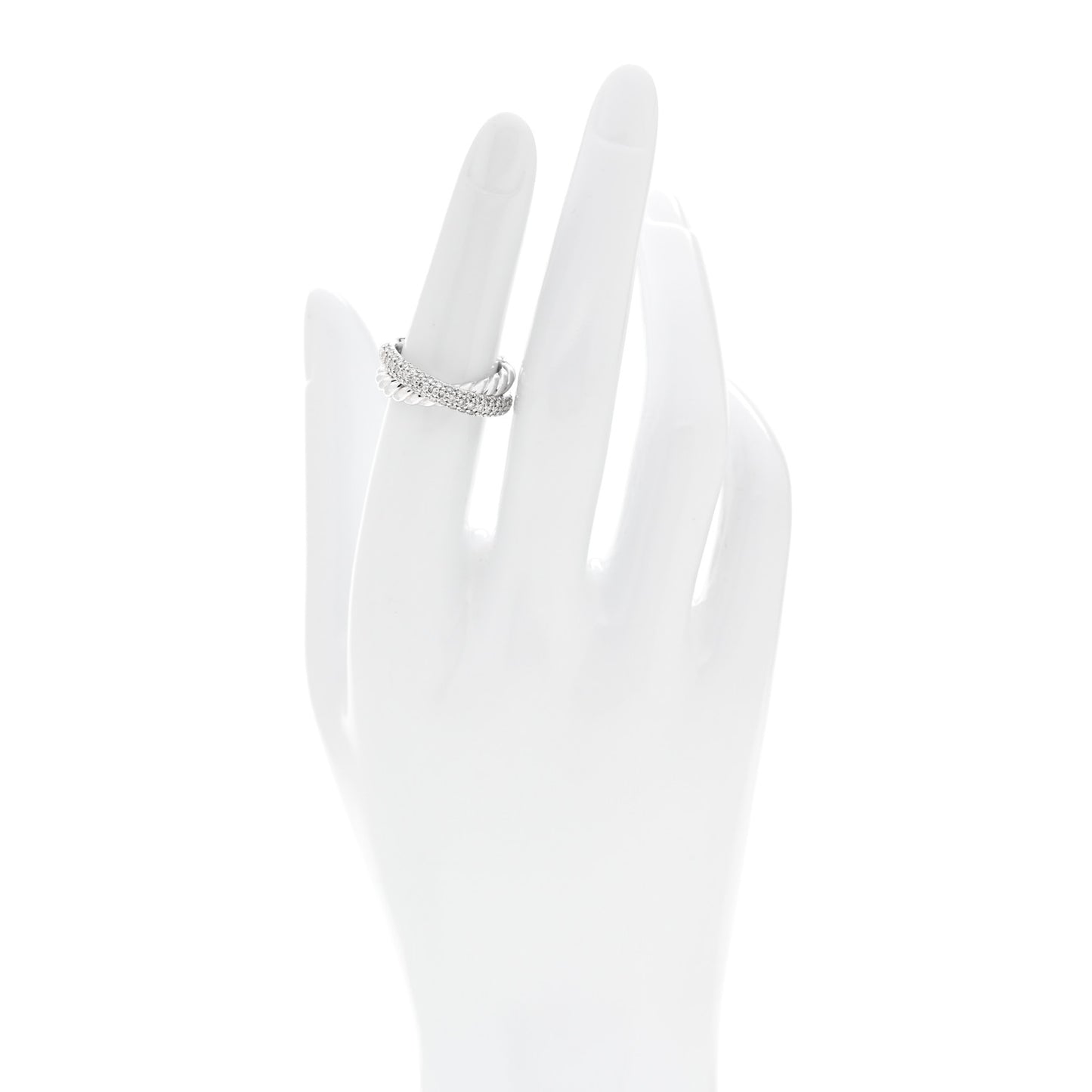 Sterling Silver Diamond 7.4mm Crossover Two Row Ring 50 5.25