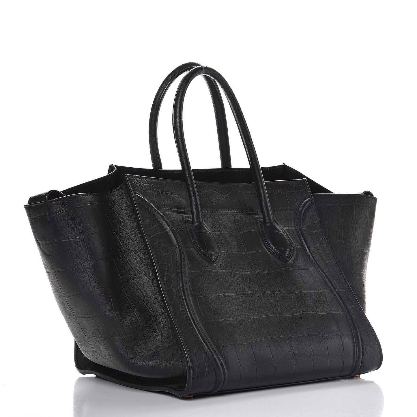Crocodile Embossed Calfskin Medium Phantom Luggage Black