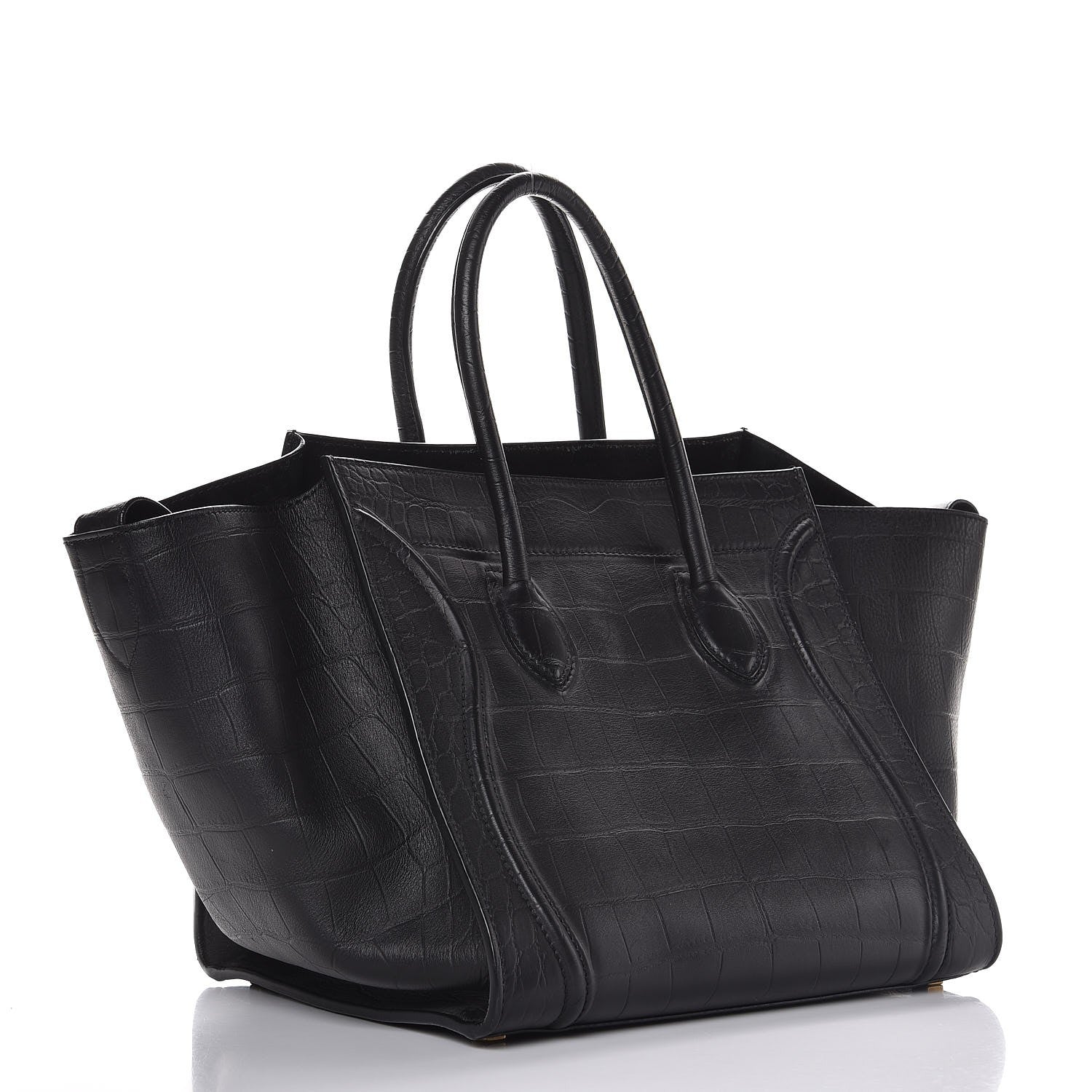 Celine Crocodile Embossed Calfskin Medium Phantom Luggage Black 3 of 8