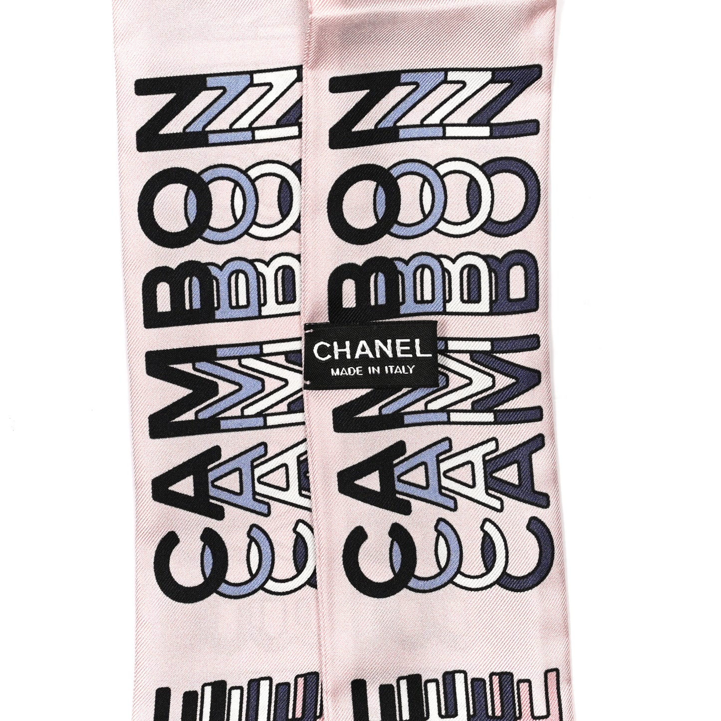 Silk Logo CC Slim Bandeau Scarf Ecru Pink Black