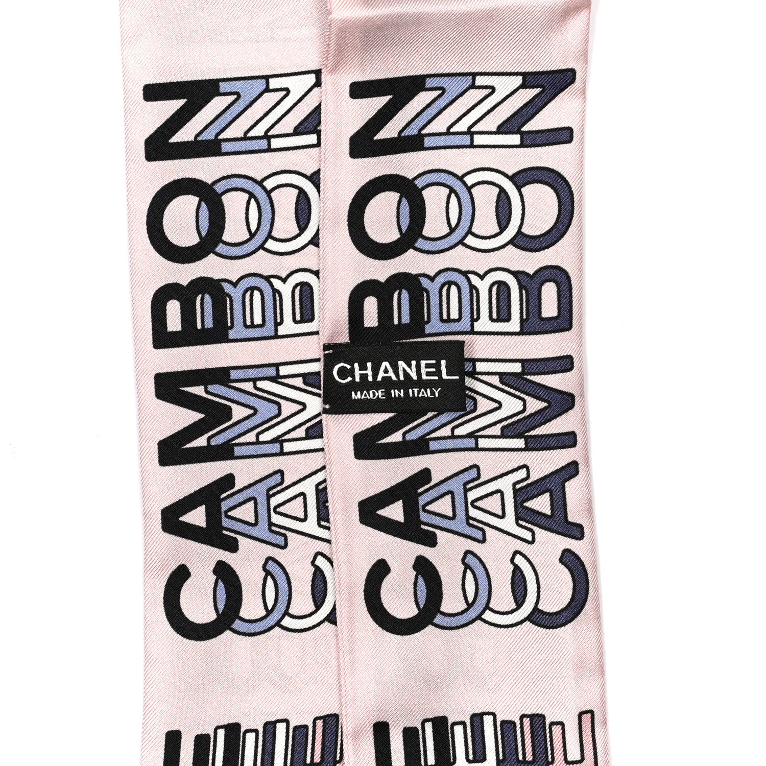Chanel Silk Logo CC Slim Bandeau Scarf Ecru Pink Black 3 of 3