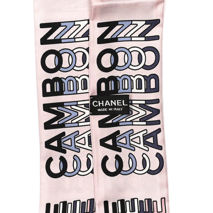 Chanel Silk Logo CC Slim Bandeau Scarf Ecru Pink Black 3 of 3