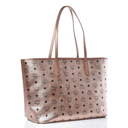 MCM Metallic Visetos Medium Shopper Tote Champagne Gold 4 of 11
