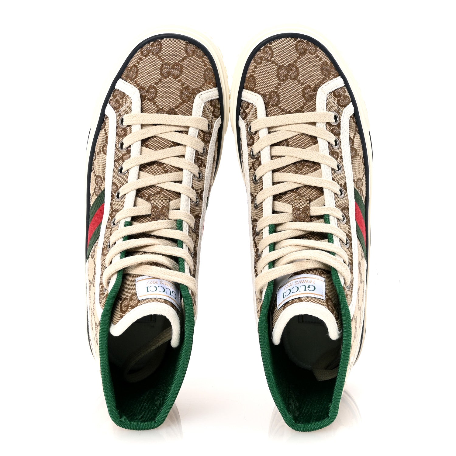 Gucci GG Monogram Web Womens 1977 Tennis High Top Sneakers 37 Beige Ebony Mystic White 2 of 9