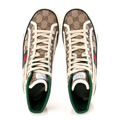 Gucci GG Monogram Web Womens 1977 Tennis High Top Sneakers 37 Beige Ebony Mystic White 2 of 9