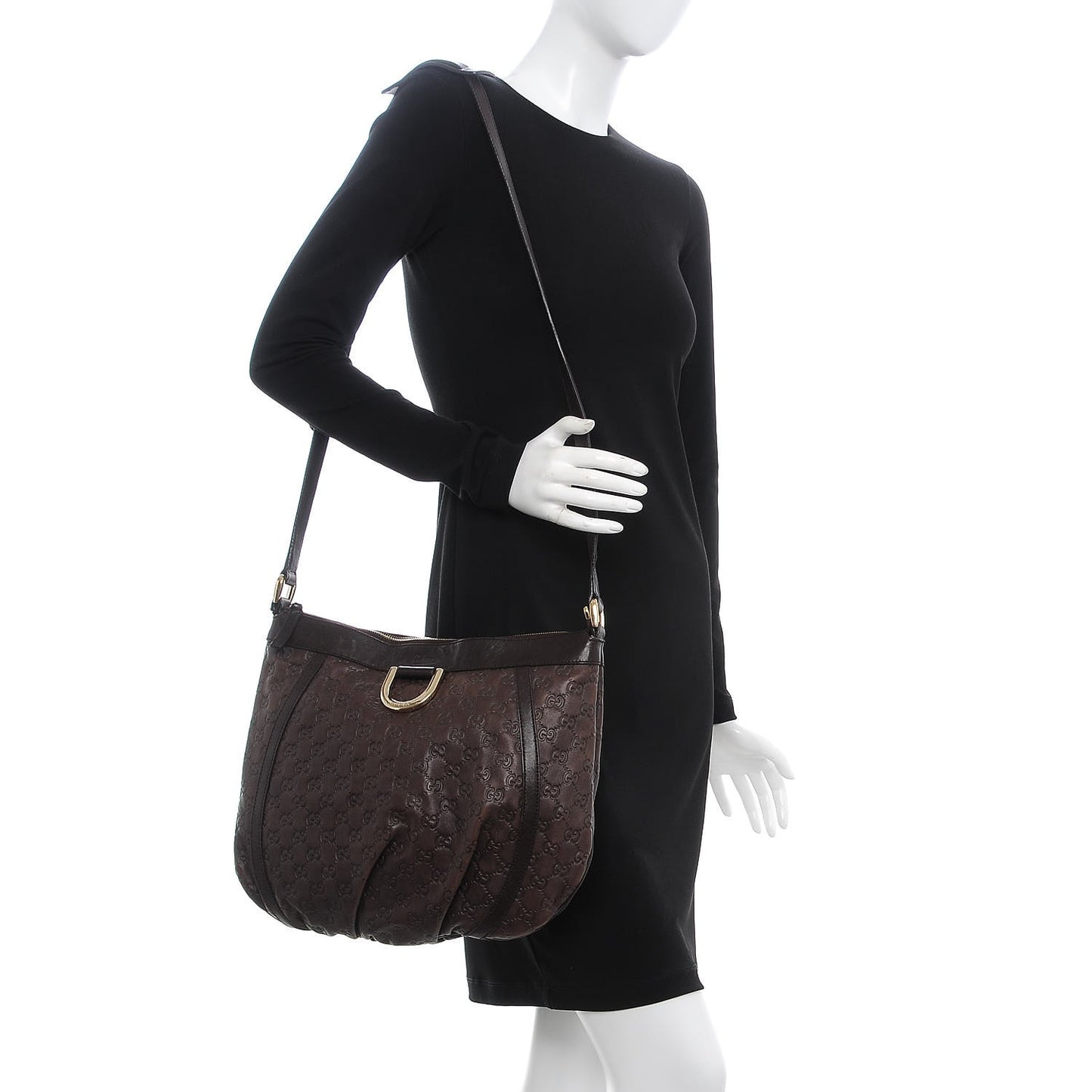 Guccissima Large D Ring Messenger Dark Brown