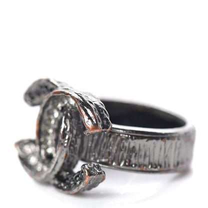 Chanel Ruthenium Crystal CC Ring 5.5 Black 3 of 6