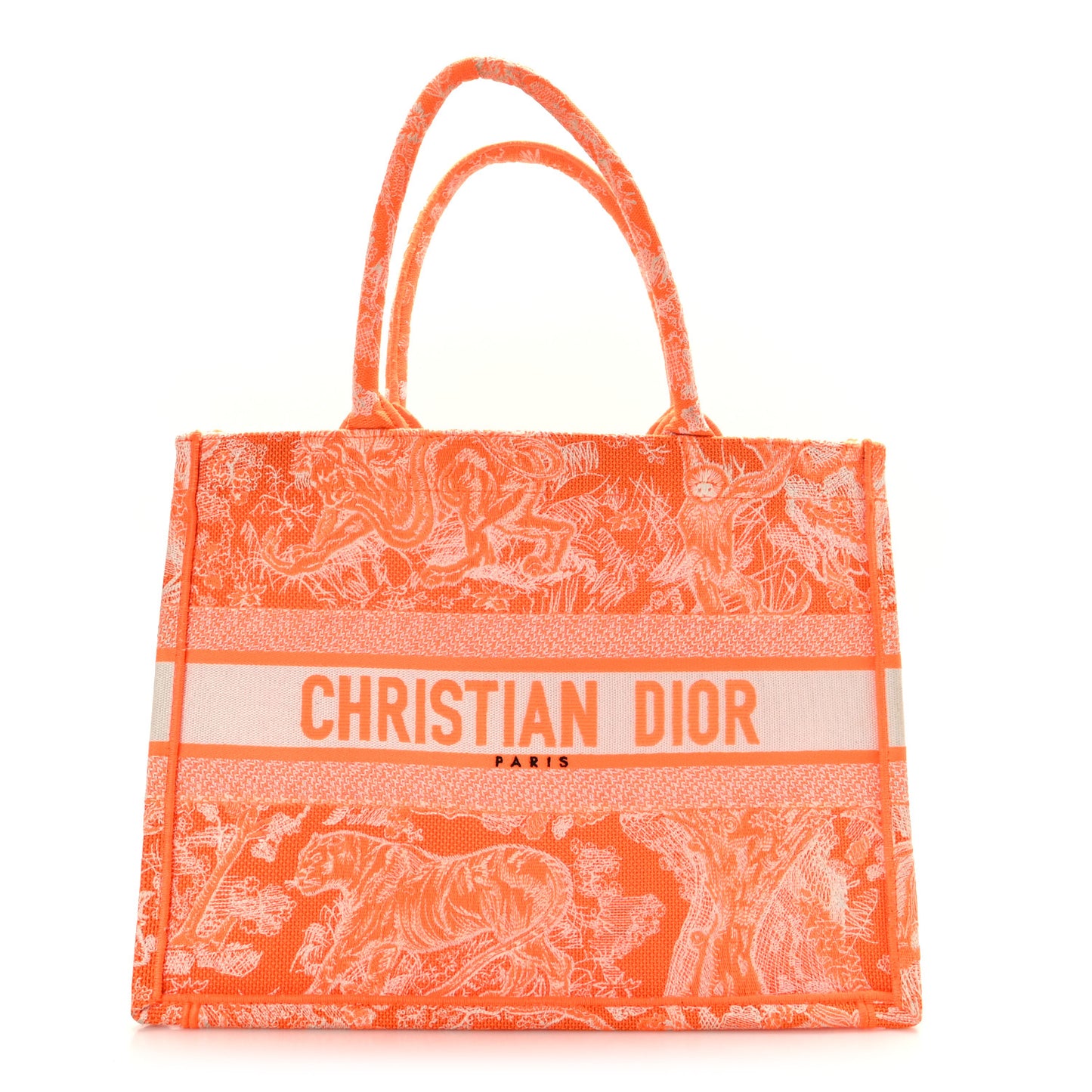 Canvas Embroidered Medium Dioriviera Toile De Jouy Book Tote Orange