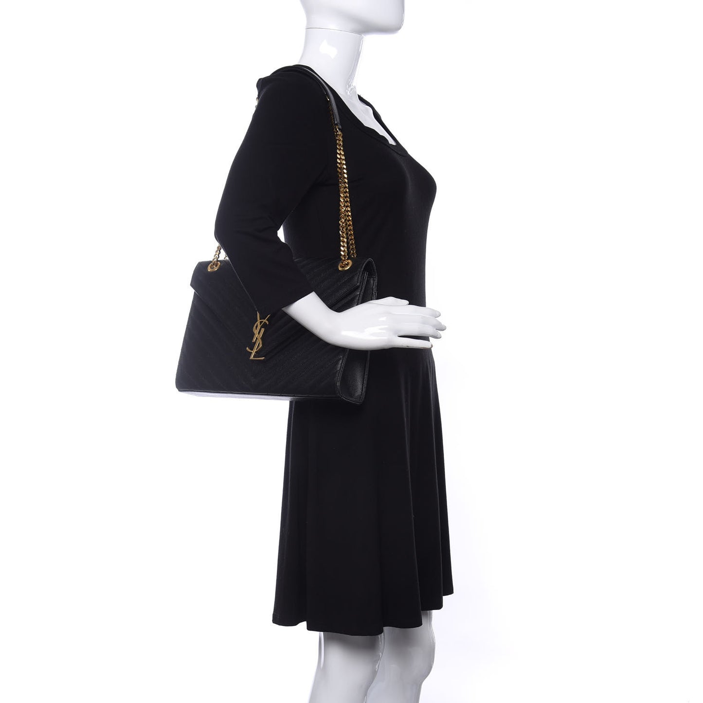 Grain De Poudre Matelasse Chevron Large Monogram Satchel Black
