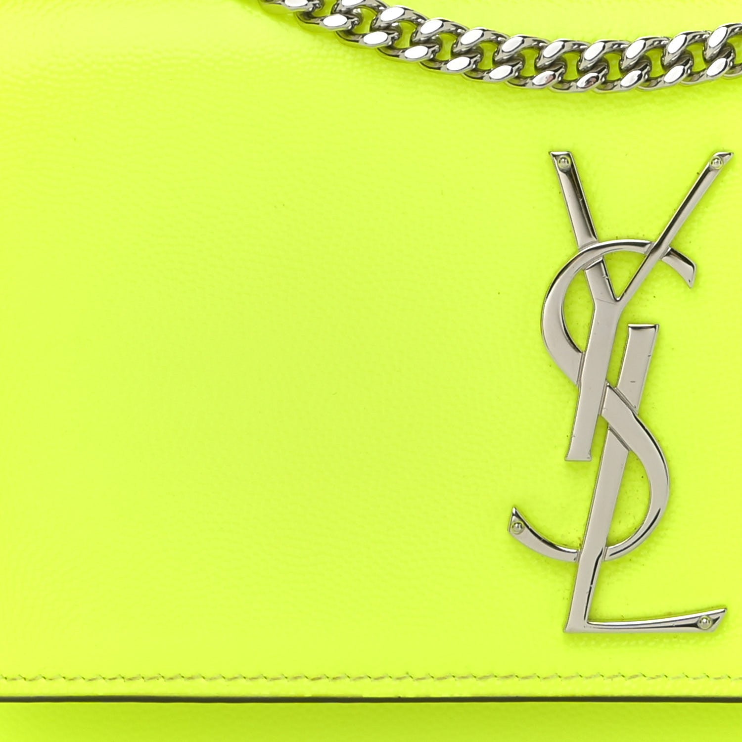Saint Laurent Patent Grain de Poudre Small Monogram Kate Satchel Neon Yellow 8 of 10