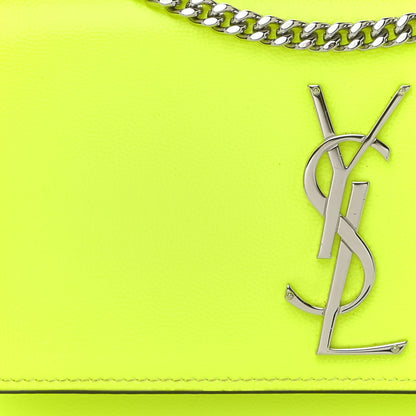 Saint Laurent Patent Grain de Poudre Small Monogram Kate Satchel Neon Yellow 8 of 10