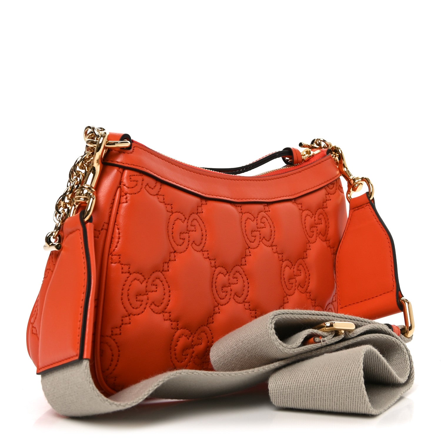 Gucci Calfskin GG Matelasse Chain Handbag Deep Orange Natural 3 of 10