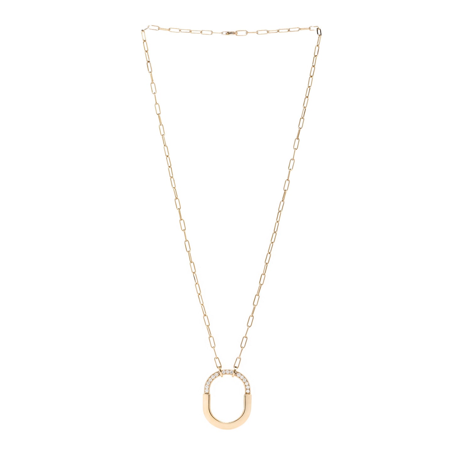 18K Yellow Gold Diamond Medium Lock Pendant Necklace