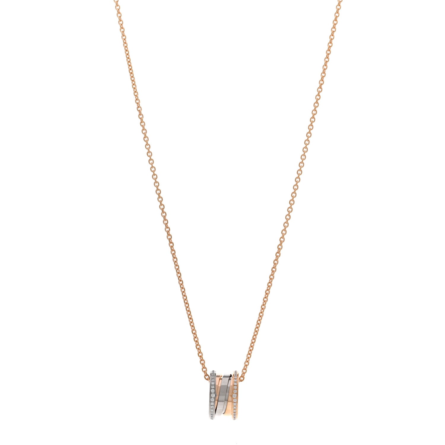 Bulgari 18K Rose White Gold Diamond B.Zero1 Pendant Necklace 1 of 5