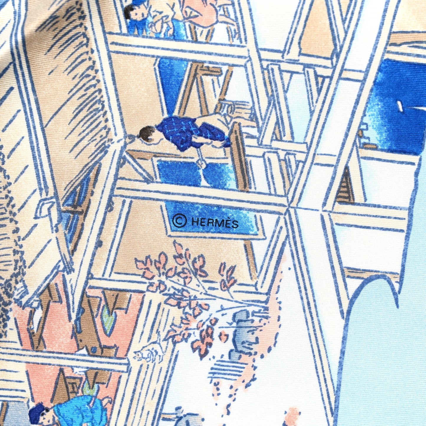 Silk Les Artisans D'Hermes Scarf 90 Bleu Lagon Ciel