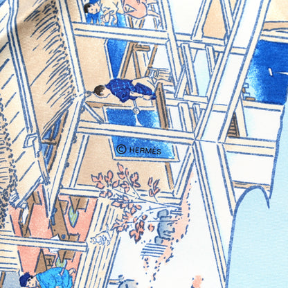 Hermes Silk Les Artisans D'Hermes Scarf 90 Bleu Lagon Ciel 4 of 4
