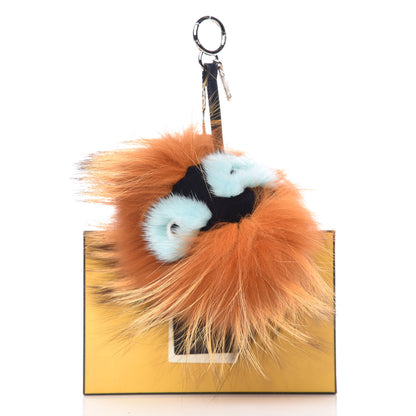 Fendi Fox Mink Rabbit Fur Nappa Drop Eyes Monster Bag Bug Charm Orange Turquoise 4 of 4