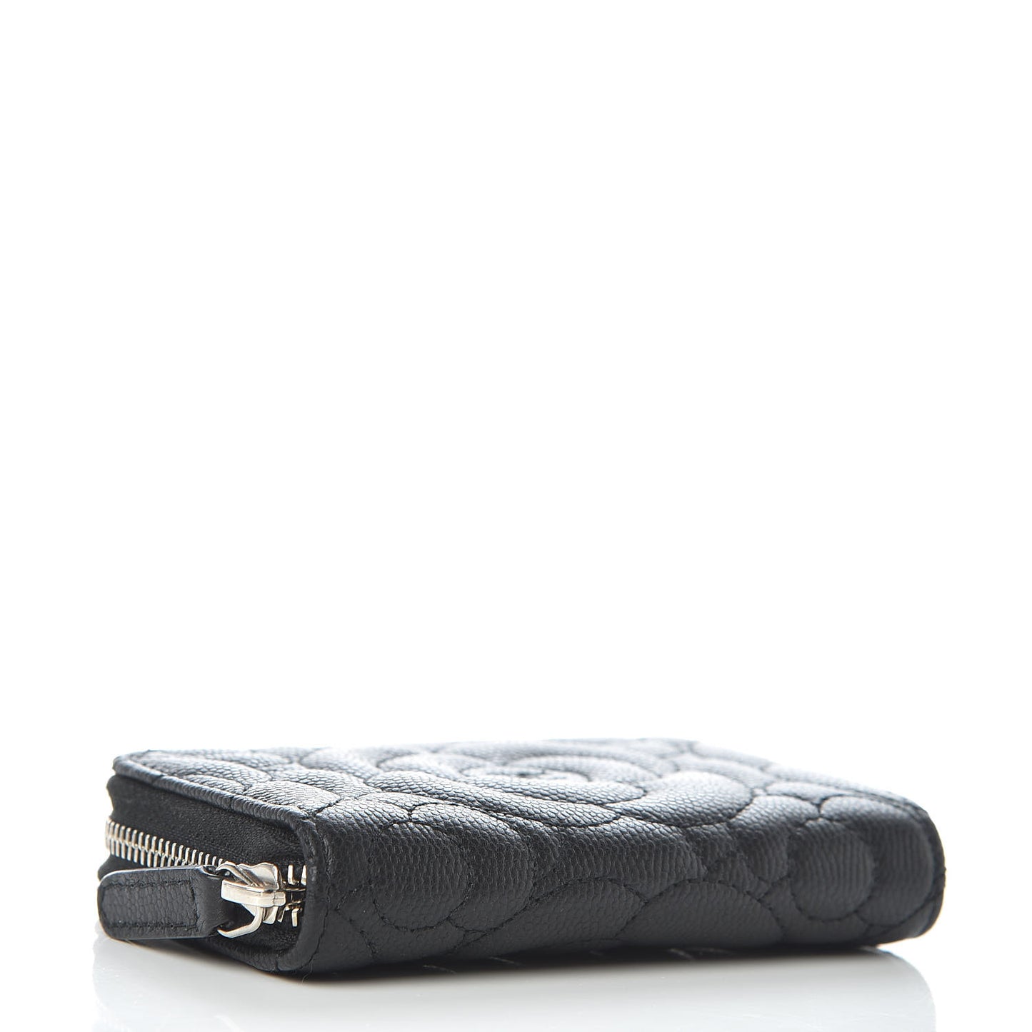 Caviar Camellia Embossed Zip Coin Purse Black