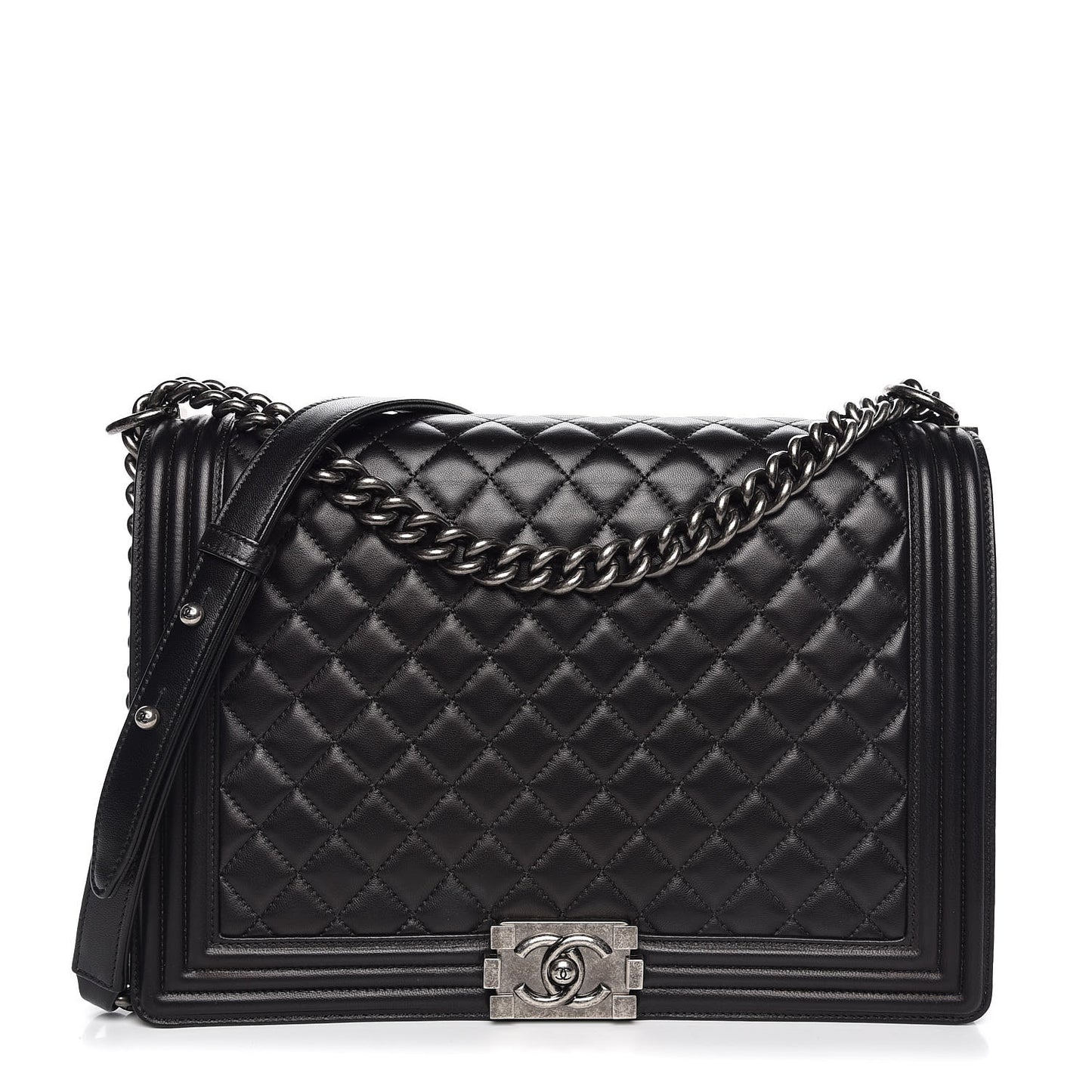 Lambskin Quilted Large Boy Flap Black