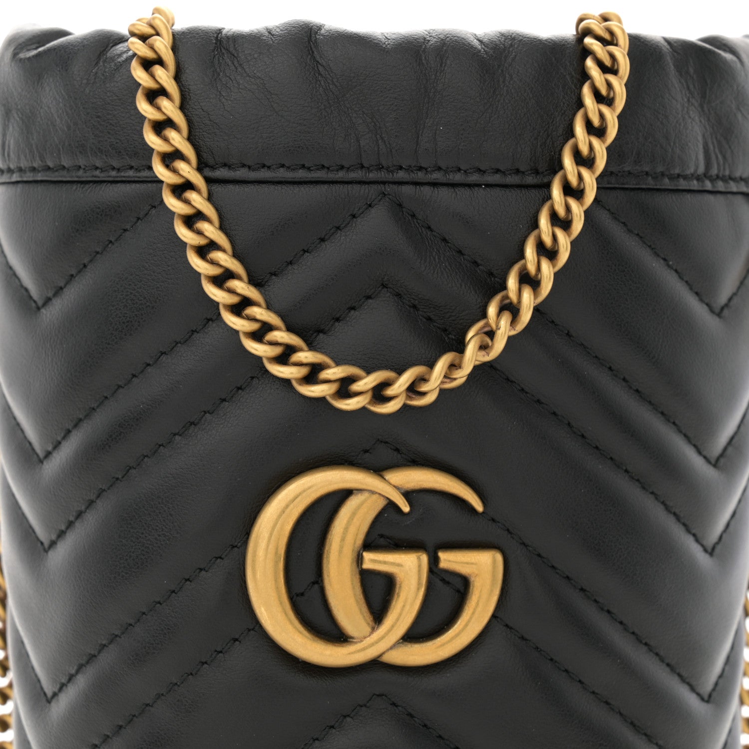 Gucci Calfskin Matelasse Mini GG Marmont 2.0 Bucket Bag Black 8 of 10