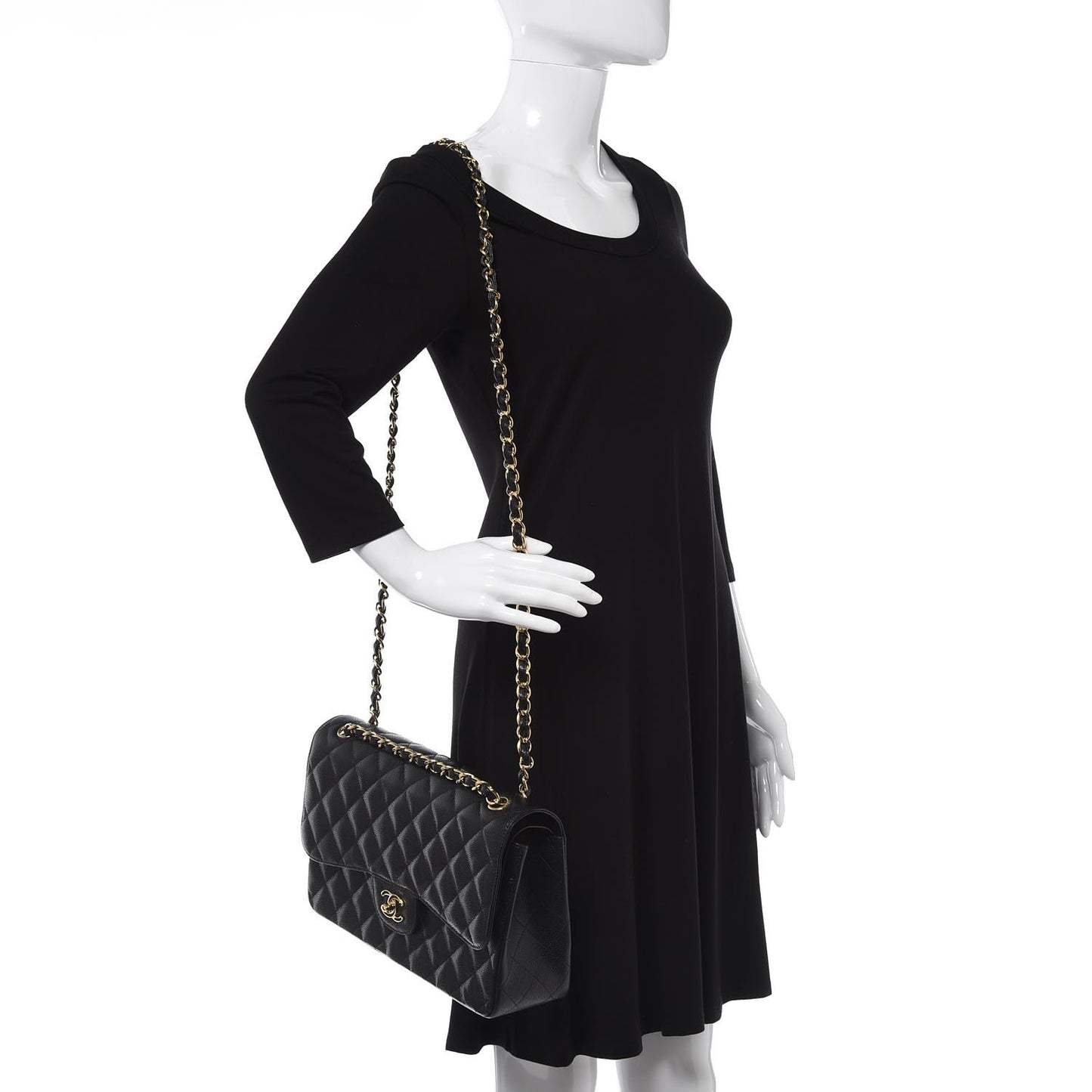 Caviar Quilted Jumbo Double Flap Black