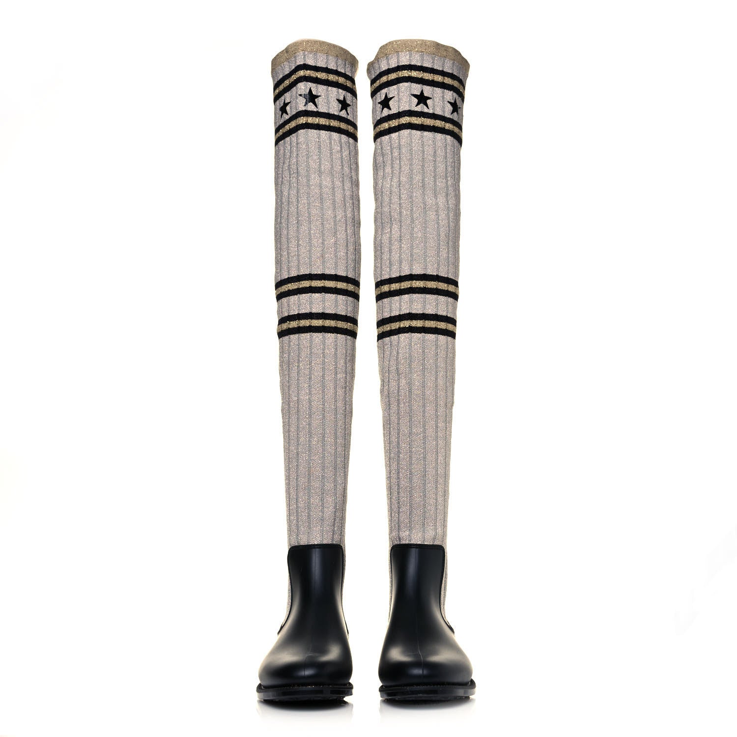 Givenchy Knit Rubber Storm Over The Knee Boots 35 Silver Gold 2 of 7