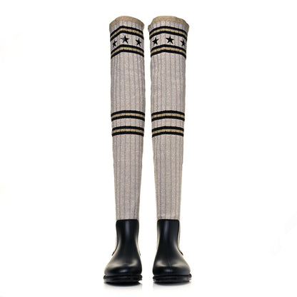 Givenchy Knit Rubber Storm Over The Knee Boots 35 Silver Gold 2 of 7