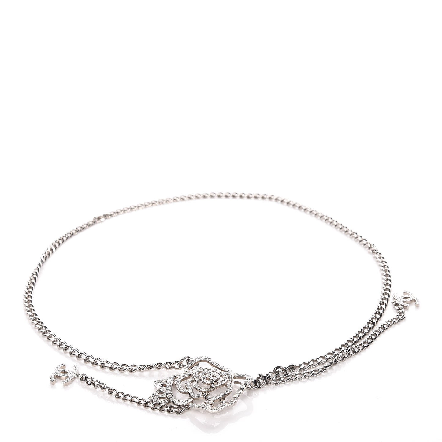 Crystal CC Camellia Chain Belt Silver