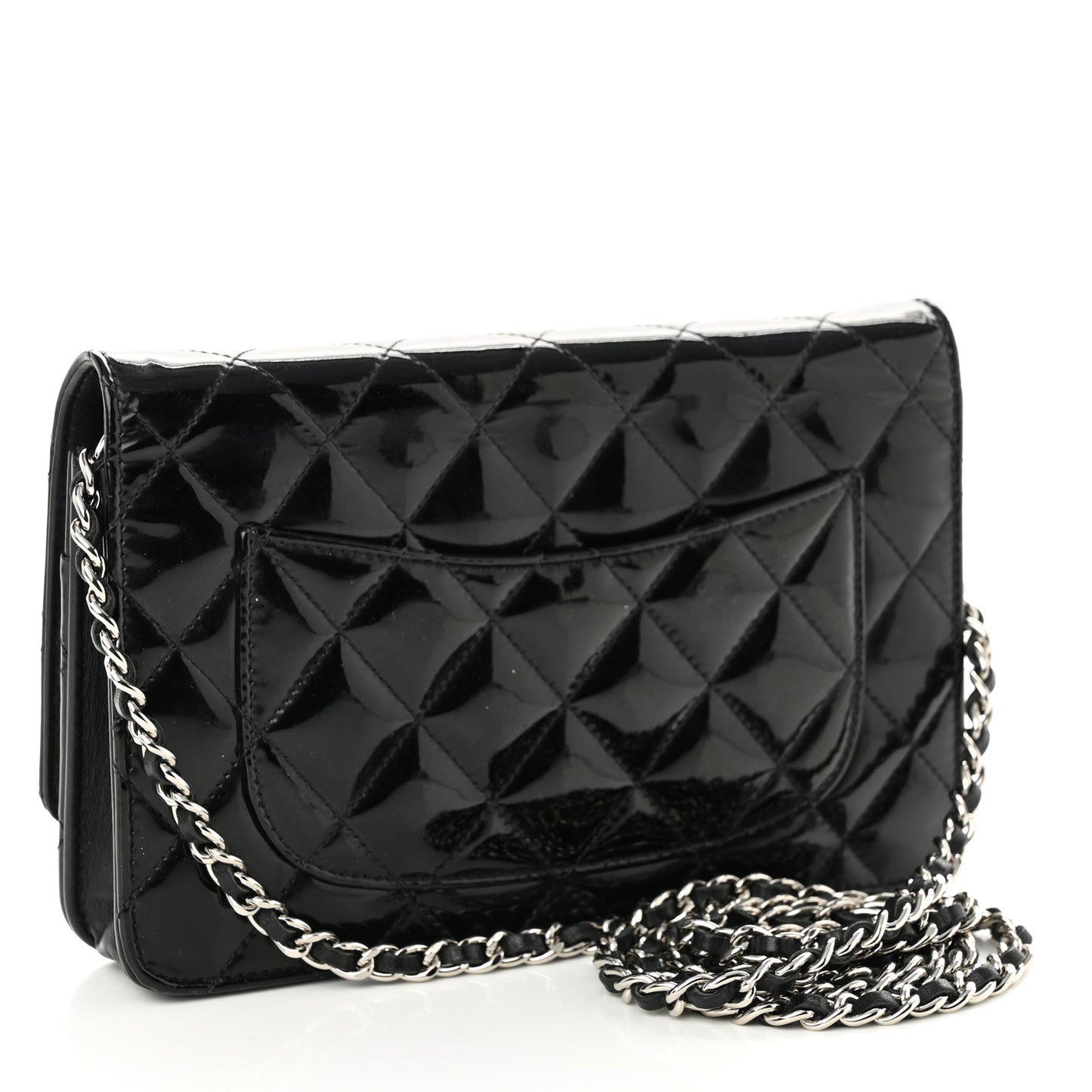 Patent Quilted Wallet On Chain WOC Black