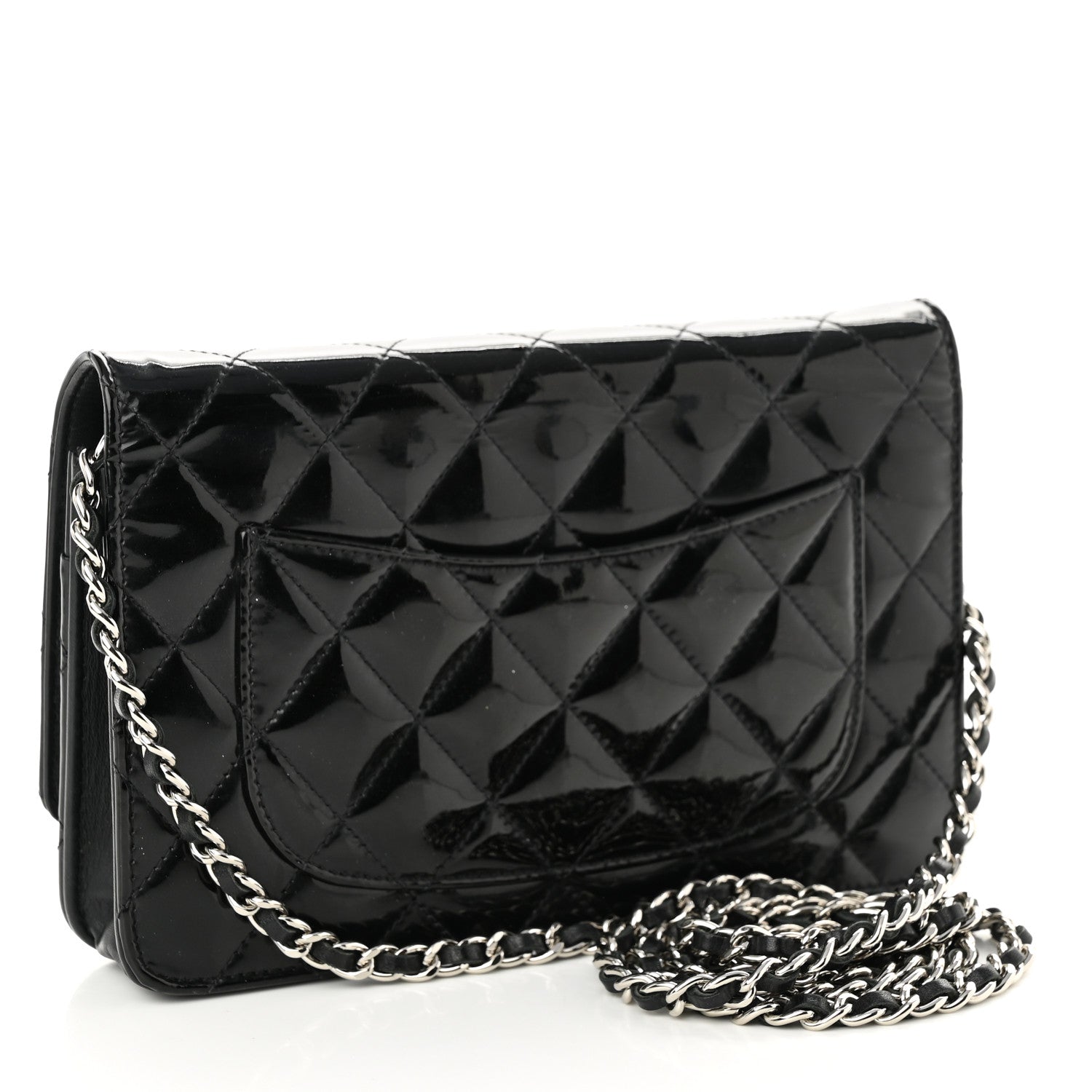 Chanel Patent Quilted Wallet On Chain WOC Black 3 of 11