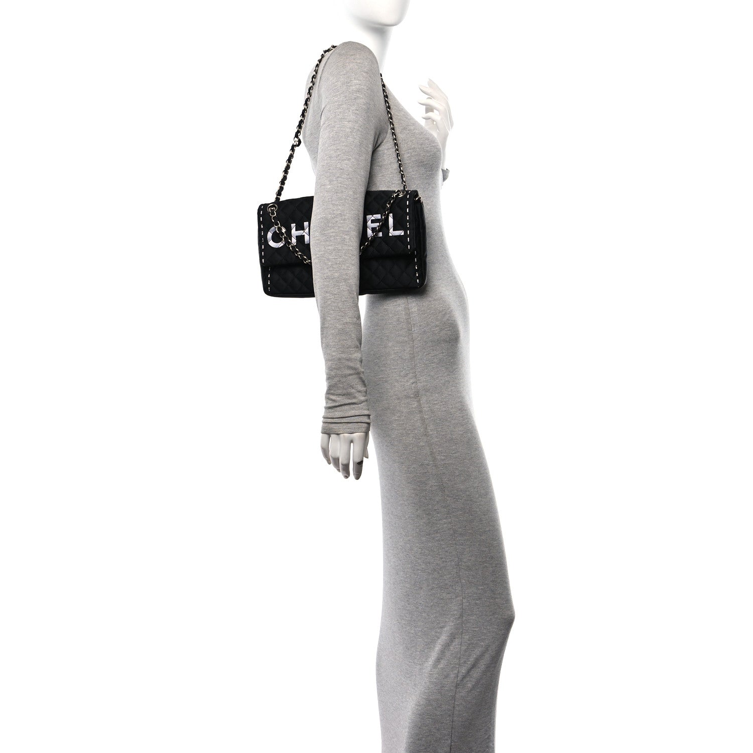 Chanel Nylon Quilted Logo Flap Black 2 of 11