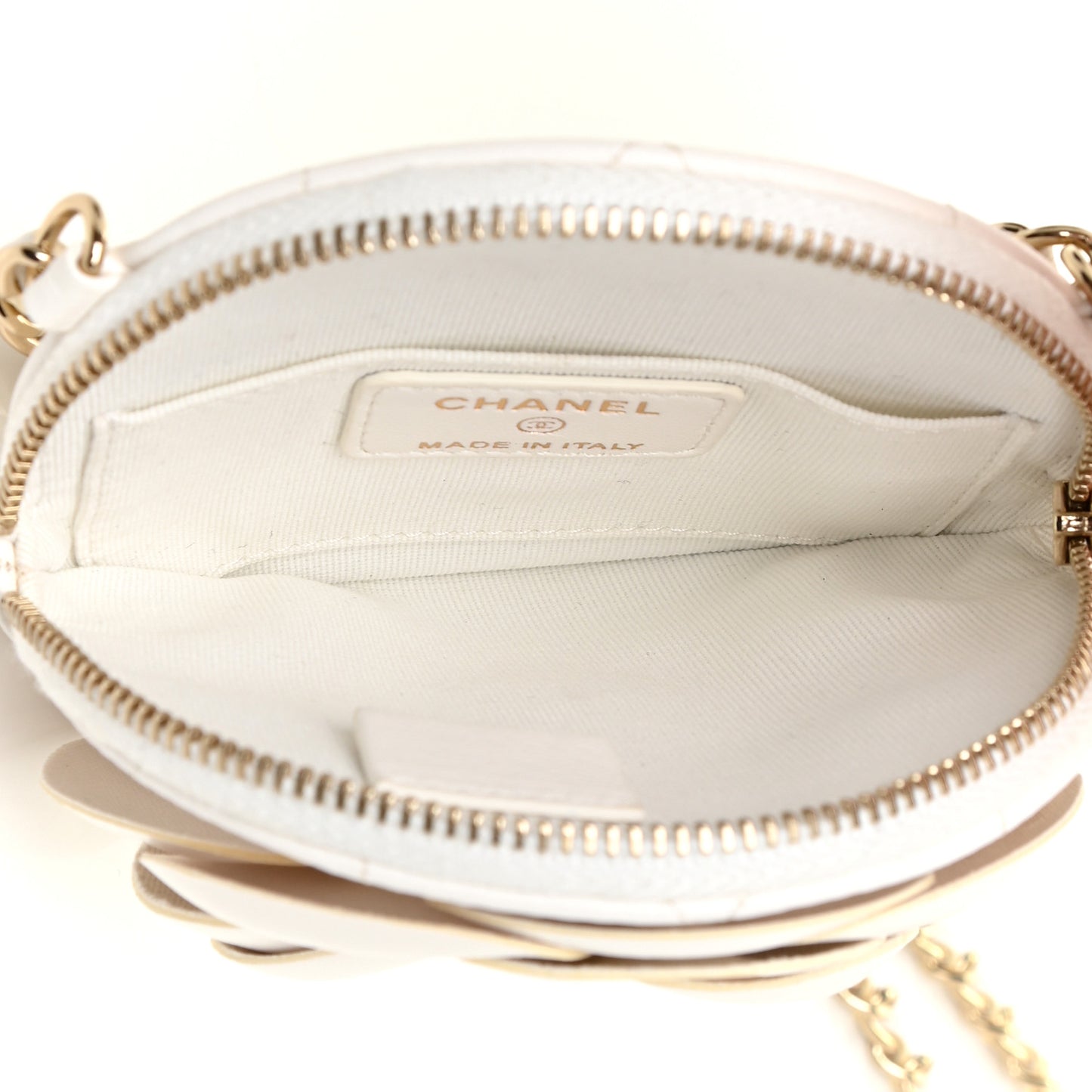 Lambskin Mini Camellia Bouquet Clutch With Chain White