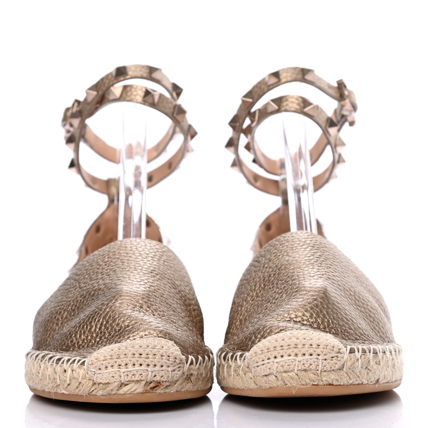 Valentino Garavani Metallic Grained Calfskin Rockstud Ankle Wrap Espadrille 20mm Flats 37 Skin Natural 2 of 10