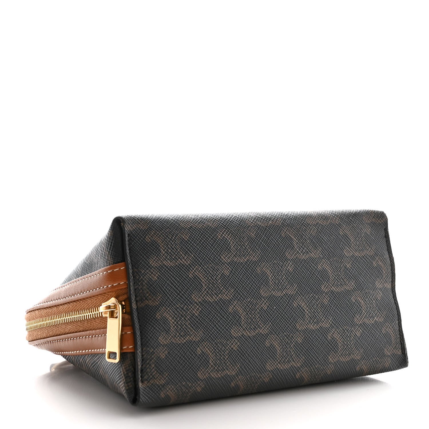 Celine Triomphe Canvas Lambskin Clutch On Chain Tan 4 of 11