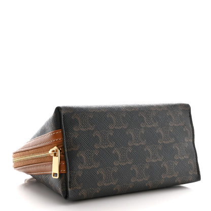 Celine Triomphe Canvas Lambskin Clutch On Chain Tan 4 of 11