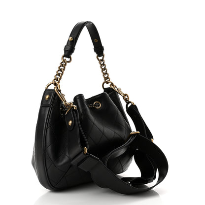 Chanel Calfskin Stitched Small Paris Rome Drawstring CC Bag Black 3 of 11