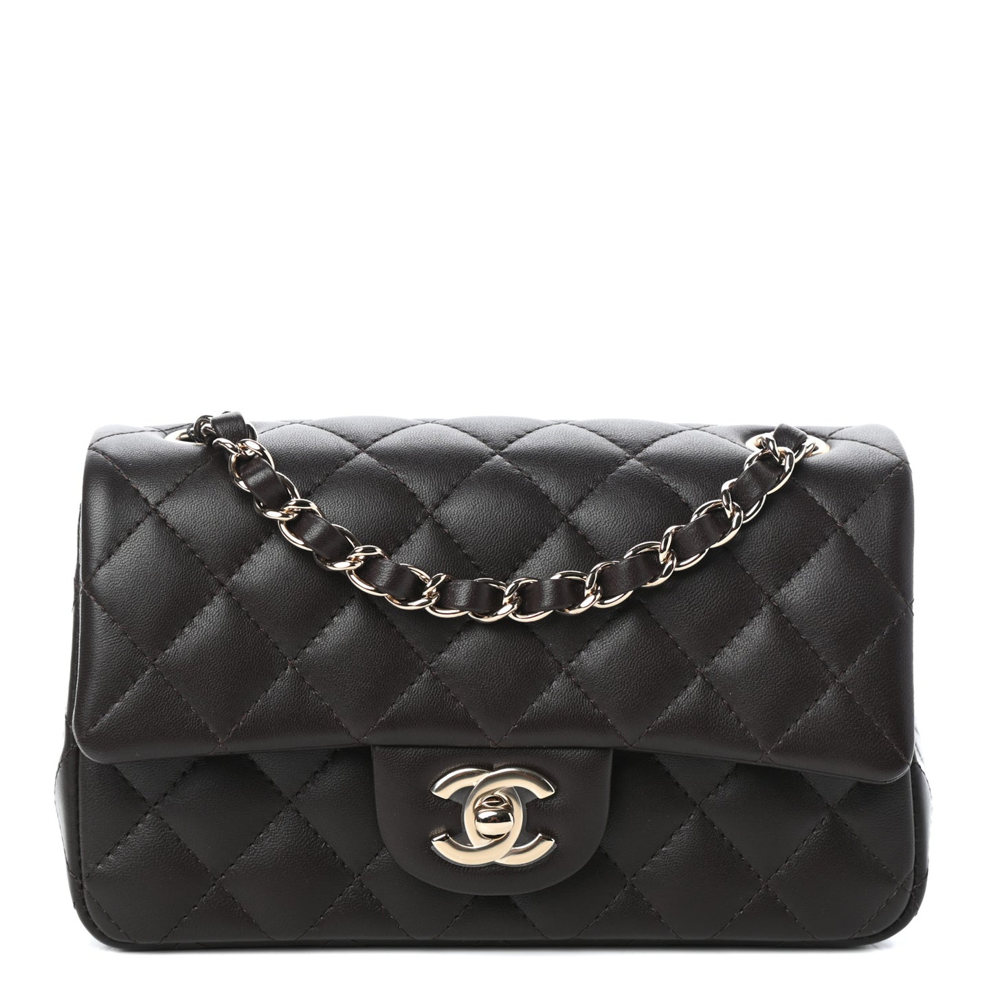 Lambskin Quilted Mini Rectangular Flap Dark Brown
